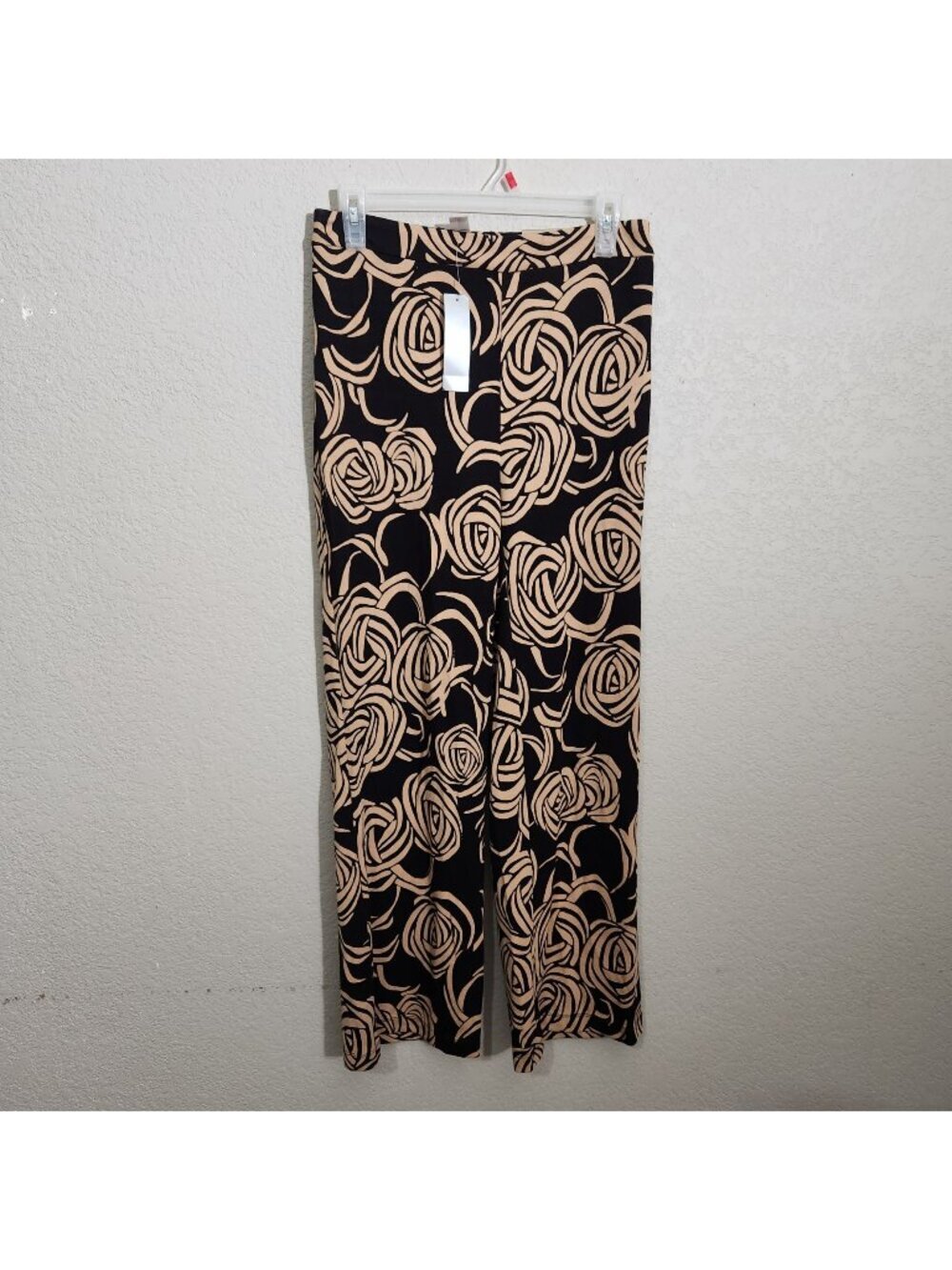 Chicos Roselines Wide-Leg Pants Black Beige Floral Womens Size 4